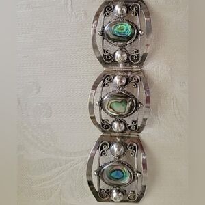 Elegant Sterling Silver and Abalone Bracelet Approx. 6" Length.